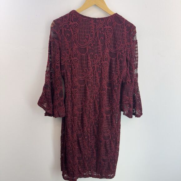 Marina Dress 14 Wine Stretch Lace Wedding Party Round Neck 3/4 Sleeve - Picture 2 of 11